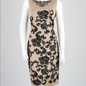 St. John Tan Knit Camel/Caviar Jewel Dress Size Medium